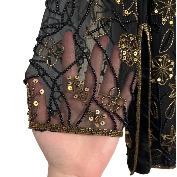 VTG Papell Boutique Evening Beaded Sequin Silk Party Cocktail Top Tunic  Holiday - Picture 5 of 10